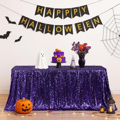 Eternal Beauty Purple 50x80 Inch Mardi Gras Sequin Tablecloth - Image 2
