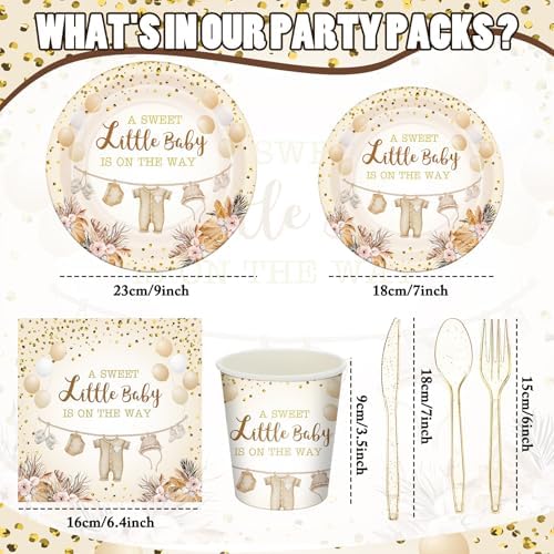 168 Pcs Neutral Gold Baby Shower Decorations Serve 24 - Image 2