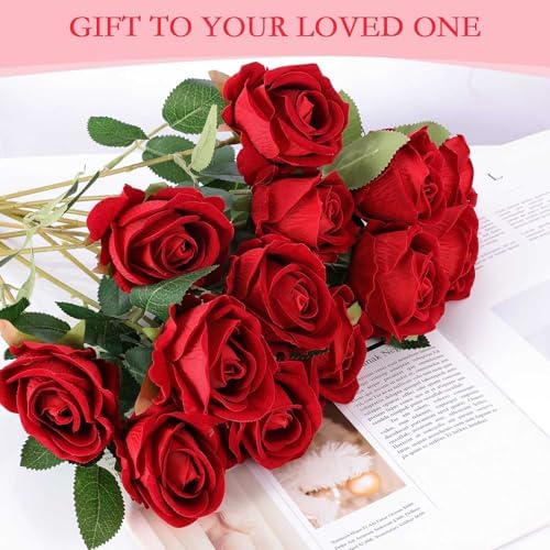 Hananona 50 Pcs Artificial Roses, Realistic Silk Burgundy Flowers Bulk - Image 6