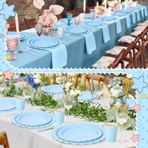 Tegeme 256 Pcs Light Blue Party Supplies Paper Plates Napkins Tablecloths Baby Blue Disposable Plastic Cups Forks Knives Spoons Serve 36 Guests for Birthday Baby Shower Wedding Dinnerware Decoration - Image 6