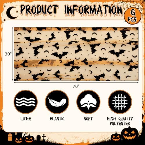 Remagr 6 Pcs Halloween Table Runner Flocked Lace, Bat Table Decor 30"x70" - Image 2