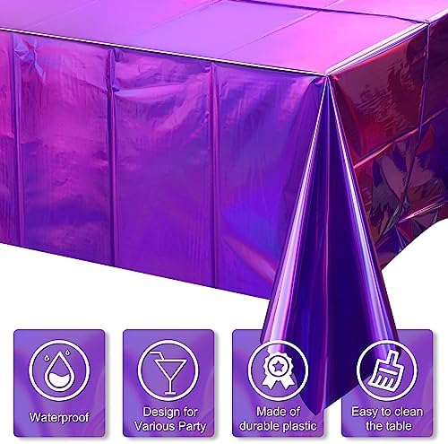 FunnyPars 8 Pack Iridescent Purple Plastic Tablecloths, Shiny Disposable Laser Rectangle Table Covers, Foil Tablecloth Iridescent Party Decorations for Kpop Birthday Bridal Wedding Decor, 54x108 Inch - Image 3