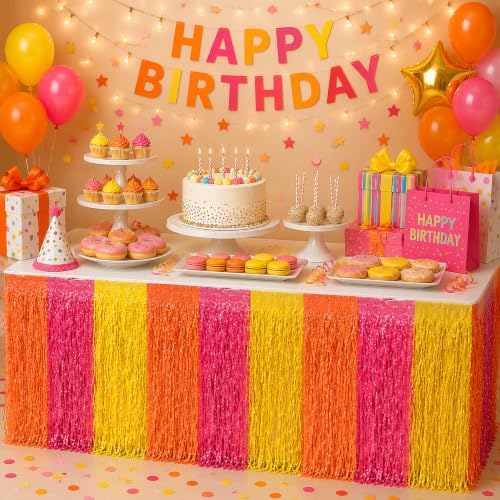 Birthday Decorations - 2 Pack Orange Yellow Pink Wavy Foil Table Skirts - Image 3