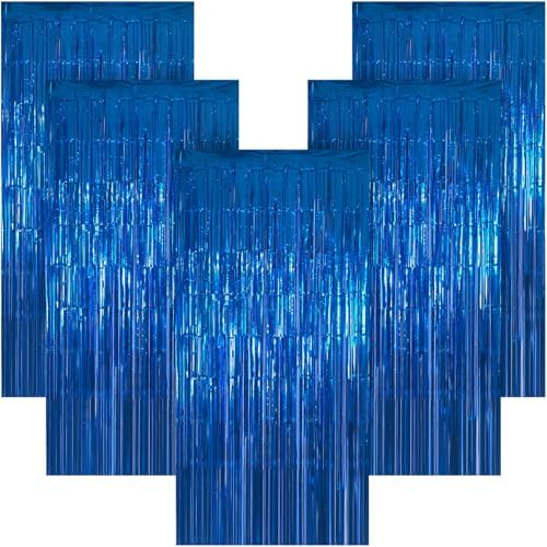 5 Pack 3.28ft x 6.56ft Blue Metallic Tinsel Foil Fringe Curtains, Photo Booth Backdrop Party Decorations for Birthday Wedding Baby Shower Graduation Bachelorette New Years by Unknown