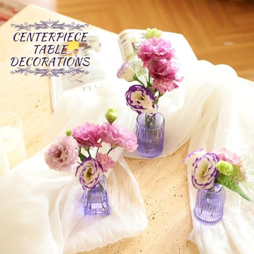 Glass Bud Vases Set of 12, Small Purple Vase Glass Vases for Flowers Modern Ribbed Colored Bud Vase for Decor Wedding Flower Vase in Bulk Vintage Decor Bridal Shower Centerpieces Home Table Decoration - Image 3