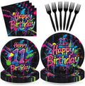96 Pcs Neon Graffiti 11th Birthday Party Decorations, Serves 24 by Greencian