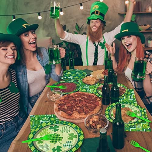 Wiooffen 96 Pcs St. Patrick’s Day Tableware Set Lucky Green Shamrock Plates Irish Festival Party Plates St. Patrick’s Day Plates and Napkins Paper Plates Napkins Forks for 24 Guests - Image 6