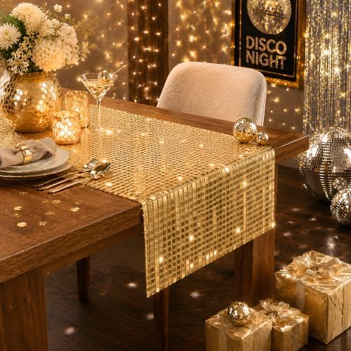 Disco Party Decorations - Gold Glitter Disco Table Runner - Image 5