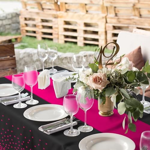 MASHAN 16Pack Disposable Plastic Party Tablecloths and Satin Table Runner Set - Black Hot Pink Dot - Wedding, Birthday, Baby Shower, Anniversary, Holiday Party Decorations - Image 6