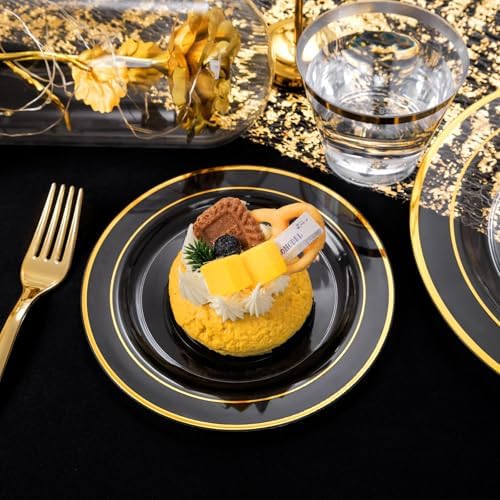 WELLIFE Clear Plates with Gold Trim, 600-Piece Plastic Dinnerware Set - Image 3