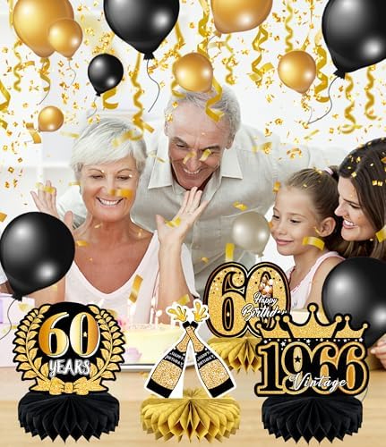 9 Pcs 60th Birthday Decoration for Men Women Table Honeycomb Sixty Decor - Image 3