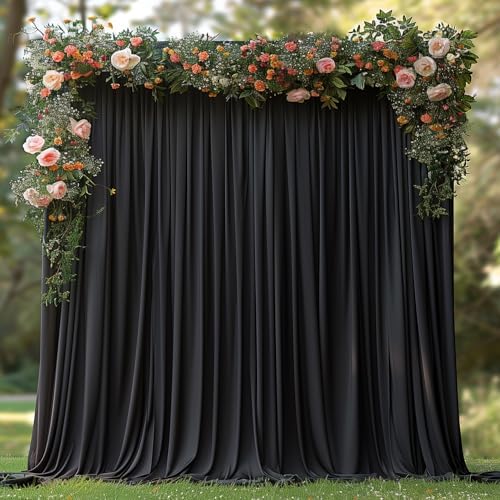 30x10ft Wrinkle Free Black Backdrop Curtain for Parties Soft Fabric Drapes Wedding Black Curtain Backdrop for Birthday Party Decorations Background for Photography 5x10ft, 6 Panels by ESGOTBME