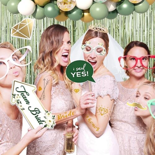 Sage Green Bachelorette Party Decorations, Bride To Be Decorations include Bride To Be Sash Veil Crown Tattoo Stickers Photo Props Fringe Curtain for Bachelorette Engagement Bridal Shower Decorations - Image 4
