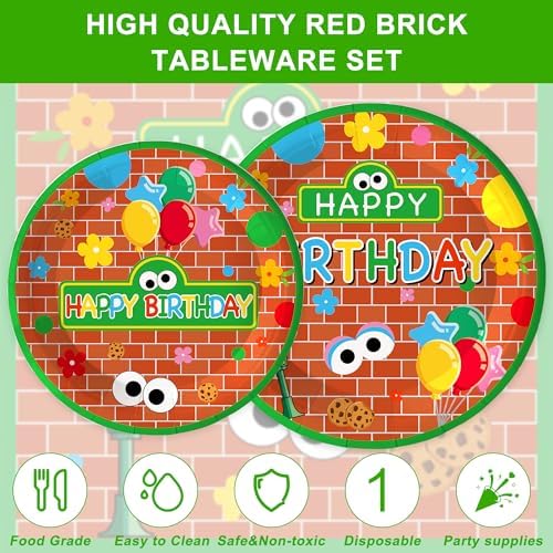 128 Pcs Cookie Birthday Party Supplies for 20 Guests, Blue Monster Inspired Birthday Decorations Kit with Plates, Cups, Napkins, Tablecloth, Banner & Cutlery, Kids Cookie Theme Party Tableware Set - Image 2