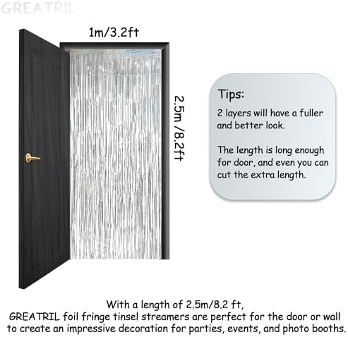 Silver Foil Fringe Tinsel Backdrop - 3.2ft x 8.2ft Pack of 2 - Image 3