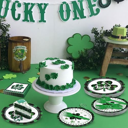 96 Pieces St. Patrick’s Day Tableware Set – Green and Black Plaid Shamrock Disposable Plates, Napkins, and Forks for Irish Party, Lucky Clover Celebration St. Paddy’s Day Dinner – Serves 24 Guests - Image 5