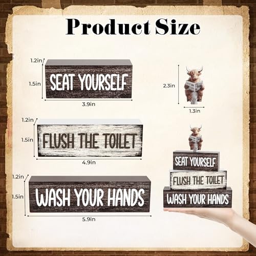 4 Pcs Highland Cow Bathroom Western Wooden Table Decor - Image 2