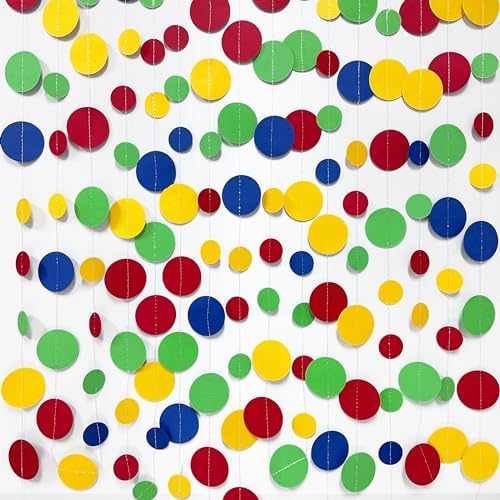 Mario Party Decorations Circle Dot Garland Red Blue Yellow Green Hanging Paper Polka Dot Streamer for Birthday Wedding Bridal Shower Carnival Circus Clown Fiesta Party Supplies - Image 3