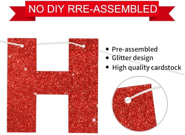 BEISHIDA Pre-Strung Glitter Red Happy Birthday Banner Party Sign Decoration - Image 3