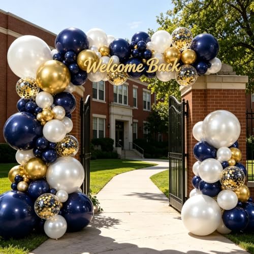 Navy Blue Gold White Balloon Arch Kit 129 Pcs Double Stuffed - Image 2