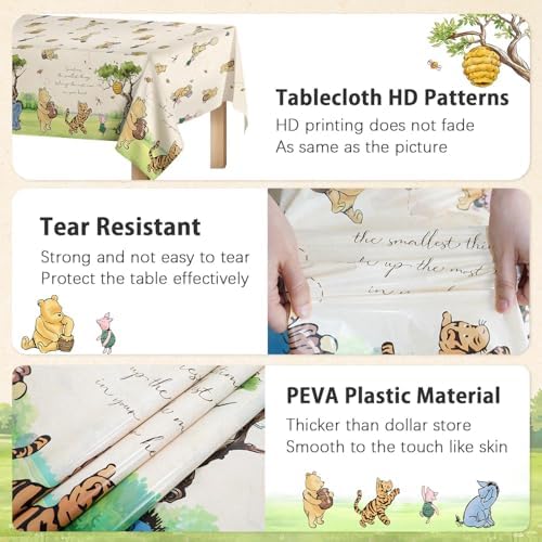 3Pcs Classic Winnie Bear Baby Shower Birthday Decorations Quotes Table Cloths, Neutral Rectangle 54 x 108Inch Disposable Vintage Pooh Bear Tablecloths for Winnie Gender Reveal 1st Birthday Decorations - Image 7