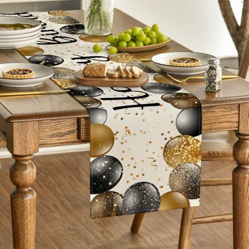 Artoid Mode Beige and Golden Balloon Happy Birthday Table Runner, Seasonal Kitchen Dining Table Decoration for Home Party Decor 13x72 Inch - Image 3