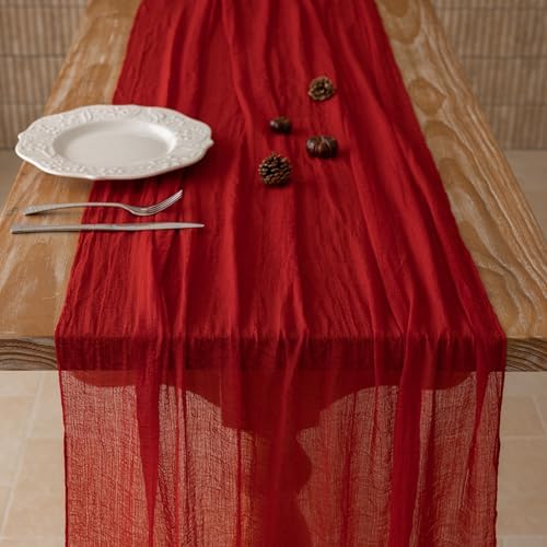 2Pcs Red Cheesecloth Table Runner 120 Inches for Party Home Decor - Image 5