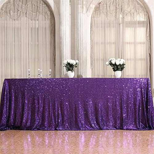 Eternal Beauty Purple 90x132 Inch Mardi Gras Sequin Tablecloth - Image 3