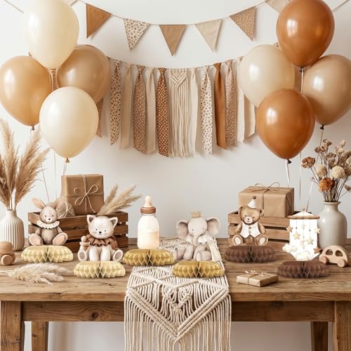 12 Pcs Neutral Baby Shower Decorations - Vintage Boho Baby Shower Centerpieces for Tables - Neutral Honeycomb Table Decor with Baby Essentials Teddy Bear Elephant for Baby Shower 1st Birthday - Image 4