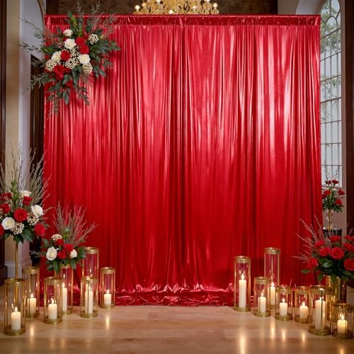 10x10ft Thick Red Glitter Backdrop Curtain Panels for Parties, Wrinkle Free Sequin Sparking Photo Backdrop Drapes, 2 Panels 5x10ft Shimmer Back Drop Cloth for Wedding Birthday Photography - Image 4