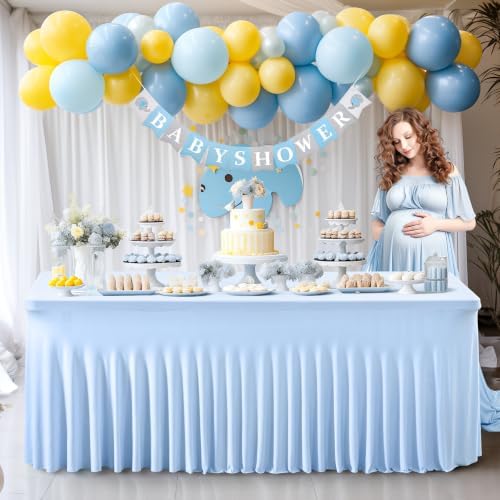2 Packs Baby Blue Table Clothes for 4 Foot Rectangle Table, Spandex Tablecovers 4FT Stretch Fitted Table Covers Rectangle white Skirt for Baby Shower Birthday Party Event Wedding Banquet Decorations - Image 6