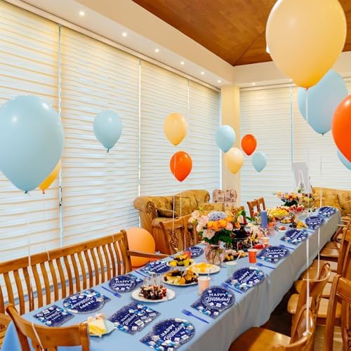 gisgfim 50 Guests Blue Birthday Party Supplies Navy Blue and Silver Plates and Napkins Plastic Forks Happy Birthday Tableware Paper Disposable Plates for Men Women Party 200PCS - Image 3