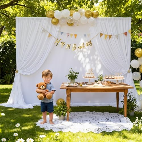 30×10ft White Backdrop Curtain for Weeding Parties, 3 Panels Large 10ft Wide Wrinkle-Free Full Fabric Drape for Baby Shower, Birthday Party Decorations, Photography Photo Booth Background - Image 4