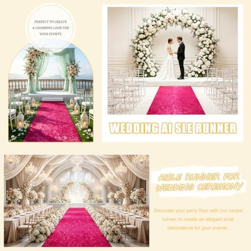 FUHSY Wedding Aisle Runner Rug Hot Pink Sequin Carpet Aisle Runner for Outdoor Wedding Ceremony Floor Runner Aisle Fuchsia Sparkle Wedding Walkway Runner for Outside Beach Bridal Shower Decorations - Image 6