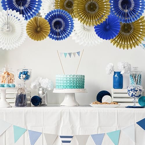 BEISHIDA Honeycomb Round Paper Fan Blue Gold White Hanging Party Decoration - Image 4