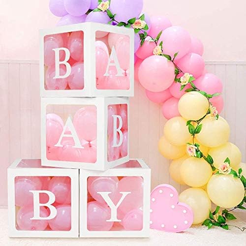 44-Pc Baby Shower Boxes & Balloons, Gender Reveal - Classic White & Pink - Image 2