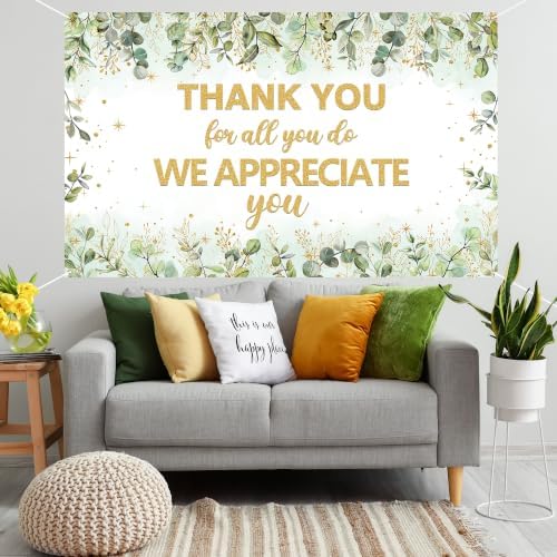 Vlipoeasn We Appreciate You Decorations, Green Gold Thank You for All You Do Party Set with Backdrop Banner Honeycomb Centerpieces Hanging Swirls, Appreciation Decor - Image 3