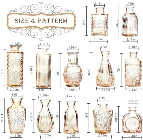 Bud Vases Set of 12,Glass Bud Vases in Bulk,Small Flower Vases for Centerpieces,Mini Vintage Vase for Wedding, Home Table Decor,Christmas,Party Decoration,Gold Amber - Image 3