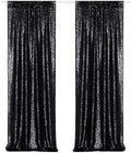 Poise3EHome Black Sequin Backdrop Curtains, 2 Panels 2FTx8FT Glitter Photo Booth Backdrop for Halloween Birthday Bachelorette Wednesday Twilight Party Decorations by Poise3EHome