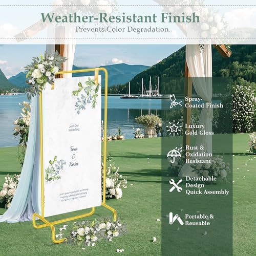 Wedding Welcome Sign Holder, Display Stand with Leather Sign Hanging Straps - Image 4