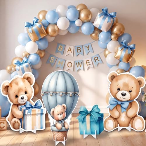 Honoson 4 Pcs Large 24" x 32" Teddy Bear Baby Shower Decorations Cardboard Cutouts, We Can Bearly Wait Standee Blue for Bear Themed Birthday Gender Reveal Party Supplies Lawn Yard Decor - Image 6