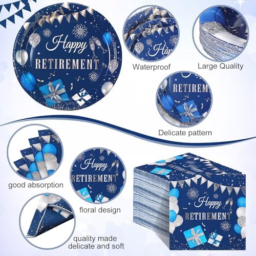 Funnymoom 452 Pcs Blue Silver Retirement Party Supplies Decorations for 50 - Image 2