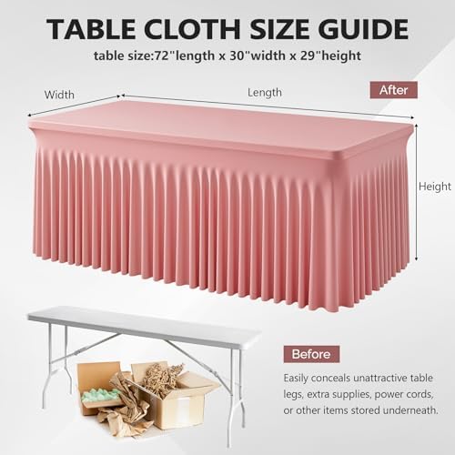 Wish Care 6 Pack Dusty Rose Spandex Table Clothes for 6 Foot Rectangle Tables, 6FT Wrinkle Free Fitted Tablecloths Ruffles Design Table Cloth for Party, Banquet, Wedding and Events - Image 5