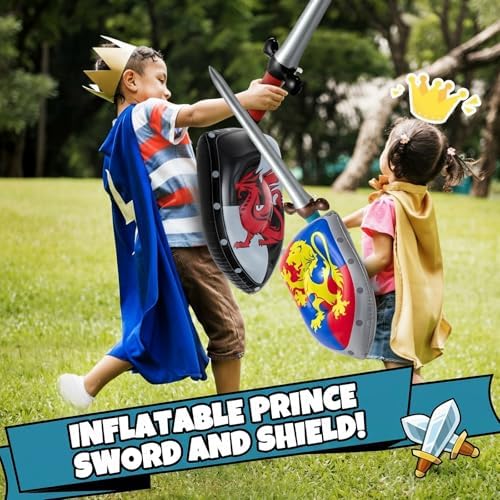 Poen 24 Pcs Inflatable Sword and Shield Medieval Knight Party,Lion, Dragon - Image 3
