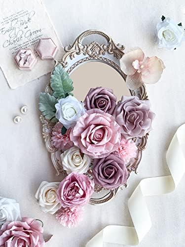 FACINOC Roses Artificial Flowers Pink Bouquet Dusty Fake Flower Box Set - Image 3