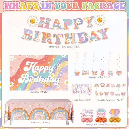 Groovy Birthday Party Decorations Set, 112 Pcs Rainbow Boho Balloon Kit - Image 2