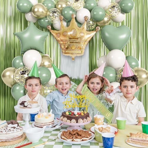 Sage Green Birthday Decorations with Olive Green Fringe Curtain Sash Foil Balloon Eucalyptus White Gold Latex Balloons Happy Birthday Banner for Girls Women Party Decoration - Image 4