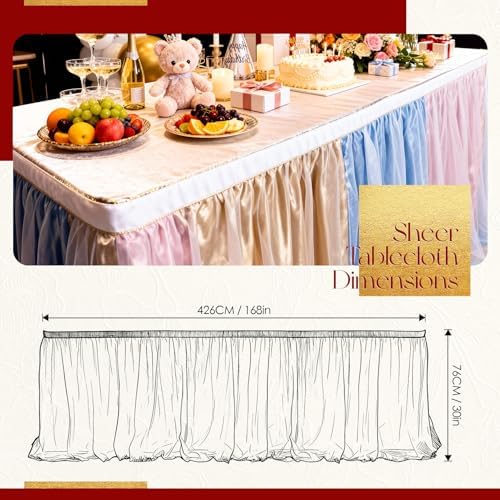 THARAHT Tulle Table Skirt 14FT 420CM Long for Rectangle Tables Round Tables Ruffle Desk Skirt for Princess Girls Birthday Party Cake Dessert Decorations Table Skirt - Image 2