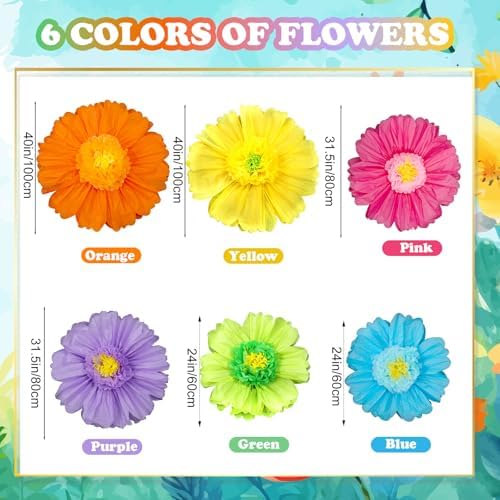 Giegxin 6 Pcs 39.3", 31.5", 24" Mexican Giant Paper Flowers Wall Decor - Image 3