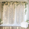 Tulle Backdrop Curtain with Lights 30x8FT White Sheer Tulle Curtain by Xiomot